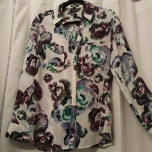 EXPRESS BUTTON DOWN BLOUSE - WATERCOLOR FLORAL LG
